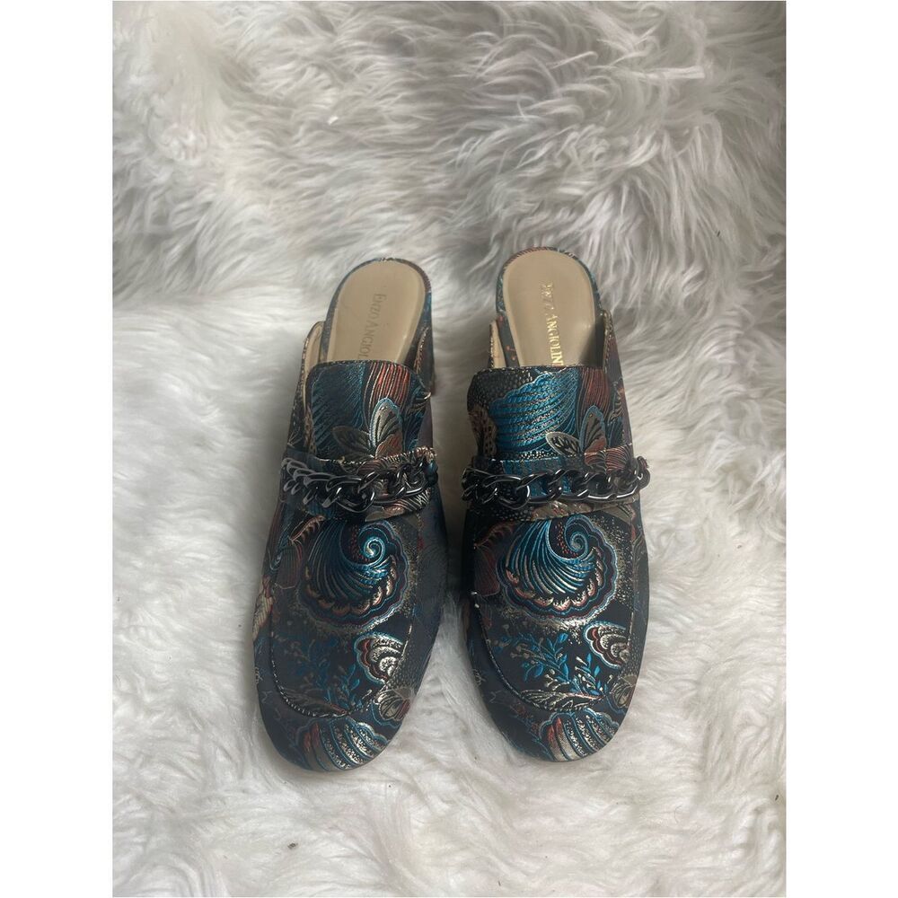 Enzo Angiolini Fabric Multicolor Floral-Print Mule with Chain Trim SZ9.5M-